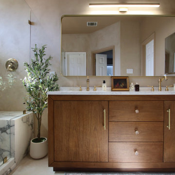 Walnut Vanity with Bronze Faucets – Luxury Bathroom Remodel in Hyde Park Austin