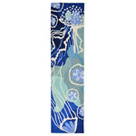 Liora Manne - Capri Jelly Fish Indoor/Outdoor Rug, 2'x8' Runner - This hand-hooked area rug features a vibrant abstract underwater design featuring blue hues in navy, blue and aqua with white accents. Jellyfish and sand dollars gently swim through the current in this beautifully soothing design that will effortlessly compliment any space inside or outside your home.  Made in China from a polyester acrylic blend, the Capri Collection is hand tufted to create bright multi-toned detailed designs with a high-quality finish. The material is flatwoven, weather resistant and treated for added fade resistant making this the perfect rug for indoor or outdoor placement. This soft, durable piece is ideal for your patio, sunroom and those high traffic areas such as your entryway, kitchen, dining room and living room. A fresh take on nautical style, these area rugs range in style from coastal to tropical motifs that beautifully accent your home decor. Limiting exposure to rain, moisture and direct sun will prolong rug life.