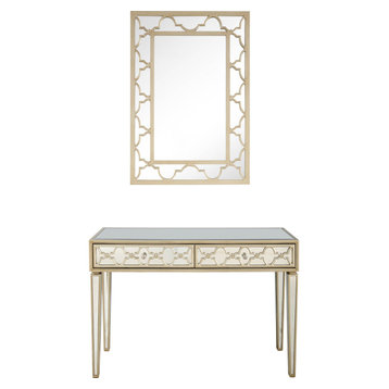 Arielle Wall Mounted Mirror and Console Table with 2 Storage Drawers - Clear