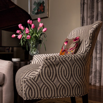 Transitional Living Room with Piano