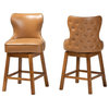 Baxton Studio Gradisca Tan Faux Leather and Brown Wood 2-Piece Counter Stool Set