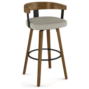 Amisco Cohen Swivel Stool, Light Beige/Gray Boucle/Light Brown, Counter Height