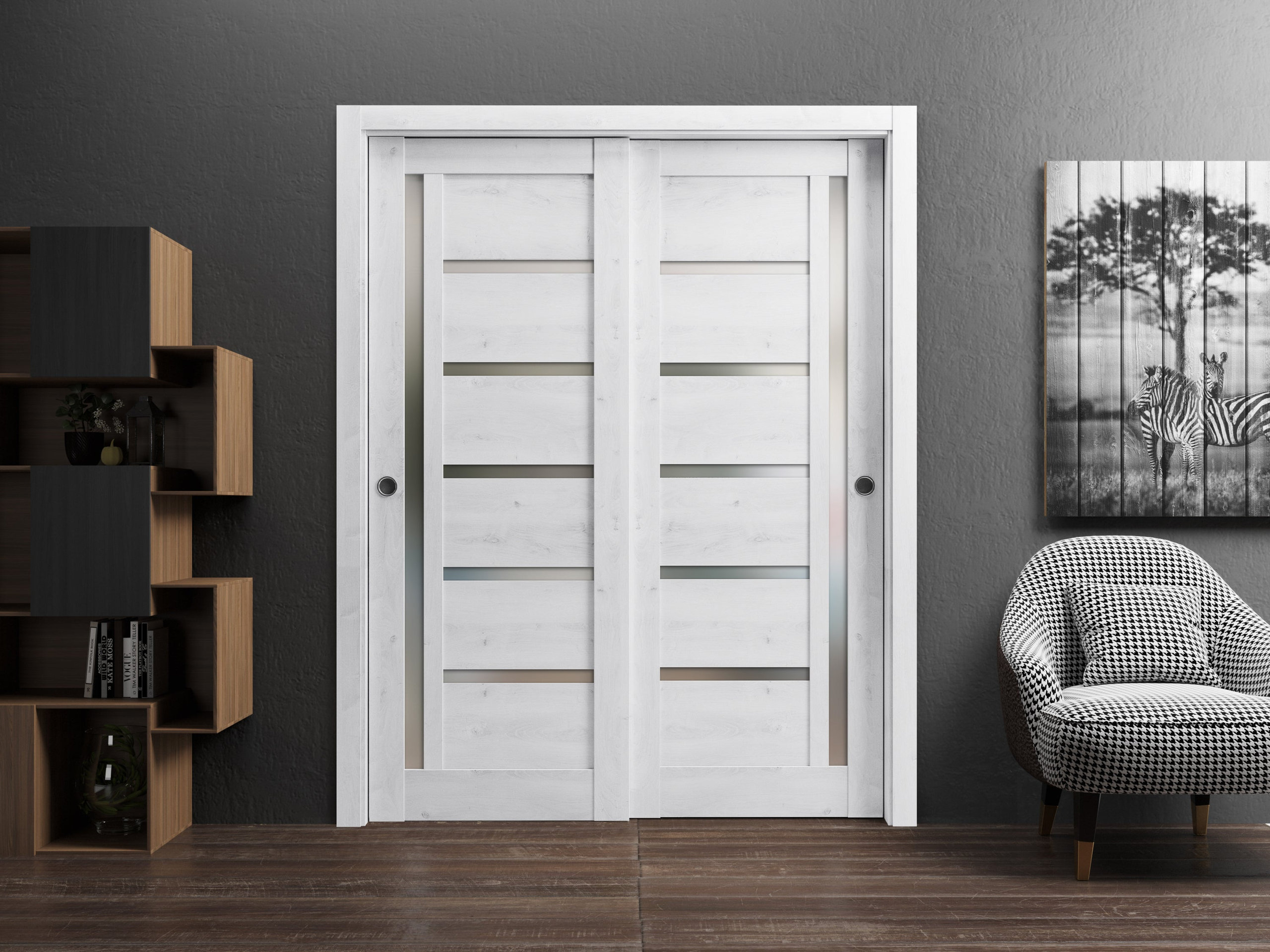Sliding Closet Bypass Doors | Quadro 4088 Nordic White | Frosted Glass ...