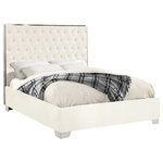 Meridian Furniture - Lexi Velvet Bed, White, King - Make the Lexi white velvet bed part of your dream bedroom setup. This bed has all of the bells and whistles you want, including a super tall headboard that stands nearly five-feet tall. The bed is covered in white velvet fabric for a luxe look, and it's deeply tufted for added luxuriousness. The headboard is soft and welcoming against your back and head as you read or watch TV in bed, and the bed rests on chrome legs for dependable sturdiness and durability. Use it without a box spring or foundation, since the slats are included.