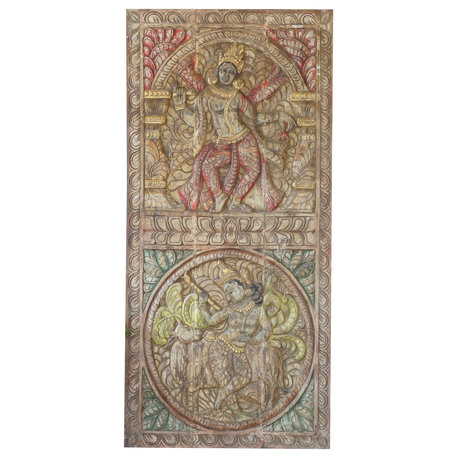 Consigned Vintage Carved Wood Zen Sculpture Krishna Wall Art Accent Decor