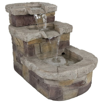 Sunnydaze 3-Tier Brick Steps Outdoor Lawn and Garden Water Fountain, 21"