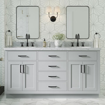 Ariel Hepburn 67" Oval Double Sink Bath Vanity, Grey, 1.5" Carrara Marble