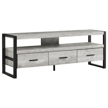 Tv Stand, 60 Inch, Console, Storage Drawers, Living Room, Bedroom, Metal, Grey
