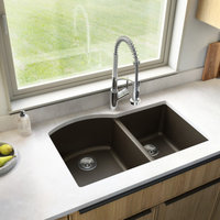 Karran Undermount Quartz 32" 60/40 Double Bowl Kitchen Sink, Brown