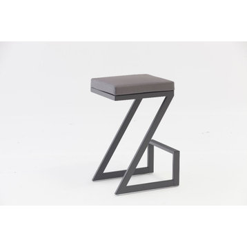 Z Shaped Metal Backless Barstool with Padded Seat, Black and Black 2pcs