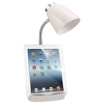 Organizer Desk Lamp With Ipad Tablet Stand Book Holder, White