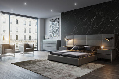 Example of a minimalist bedroom design in Miami