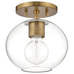 Hudson Valley Lighting - Margot 1-Light Semi Flush, Aged Brass - Though it comes in a variety of forms, one thing stays the same about Margot: Its transparent glass shade is not a perfect circle, and the pretty Bulbs (Not Included) underneath it is, making for a contrast both elegant and subtle.