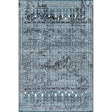 nuLOOM Prestyn Machine Washable Faded Tribal Trellis Area Rug, Blue 6' 7" x 9'