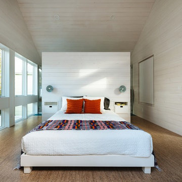 Divided master bedroom and bathroom