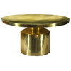 Benzara UPT-272897 Round Metal Coffee Table With Pedestal Base, Gold Brass