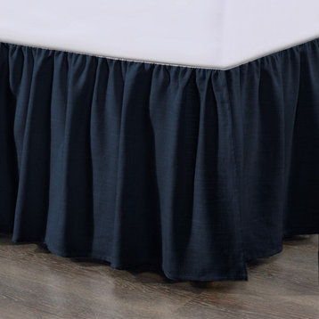 Lily Gathered Linen Bed Skirt, Queen Navy