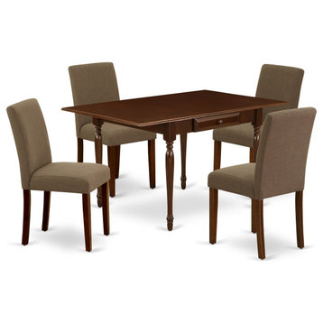 5-Piece Dining Set, Wood Table, 4 Parson Chairs, Coffee, Drop Leaf Table