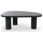 Meridian Furniture - Messina Marble Coffee Table, Green - Getting this Messina green marble coffee table home is the easy part; taking your eyes off it is decidedly more difficult. Handcrafted using genuine green marble, this coffee table has a look that's unique just to it, as no two tables are the same. The geometrically inspired talk with its unexpected shape instantly captures the attention of everyone who enters the room, and a triple columnar base ensures sturdy support no matter where you choose to use it.