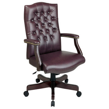Jamestown Oxblood Red Vinyl Traditional Executive Chair with Padded Arms