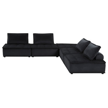 Anna Velvet 5-Piece Sectional Sofa, Black