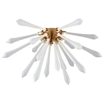 Modern Sputnik 4-Light Flush Mount Ceiling Light in Aged Brass White Glass