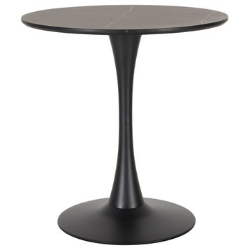 Ivo 27.5" Round Bistro Table with Metal Pedestal Base, Black Marble