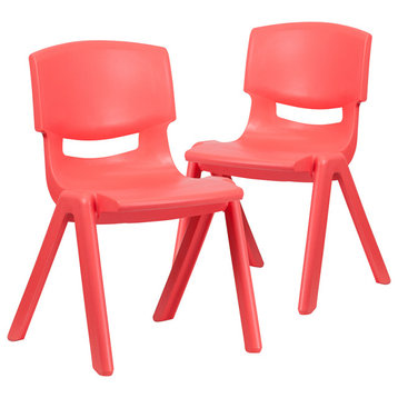 2 Pack Red Plastic Stackable School Chair with 15.5" Seat Height