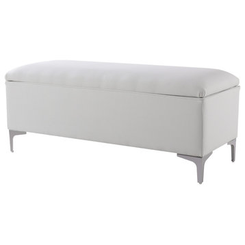 Madelyn Modern Storage Bench with Stainless Steel Legs, Bright White