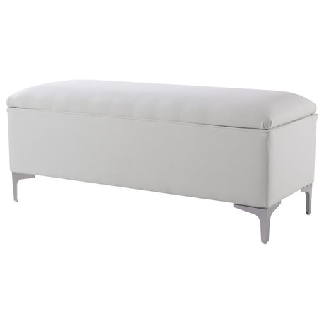Madelyn Modern Storage Bench With Stainless Steel Legs, Bright White