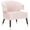 Retro Accent Chair, Black Legs With Gold Caps & Curved Tufted Back, Blush Pink