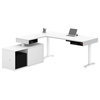 Bestar Pro-Vega L Shaped Adjustable Standing Desk with Credenza in White