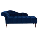Jennifer Taylor Home - Samuel Velvet Tufted Chaise Lounge, Right-Arm Facing, Navy Blue Velvet - Bring a classic glamorous accent to any space with the Samuel Chaise Lounge Collection by Jennifer Taylor Home. The rolled back, curved arm, and tufted seat are traditional details that come together for a lovely accent seating piece wherever you need additional seating. Perfect at the end of your bed or for a reading nook, under a window, or at an entryway.