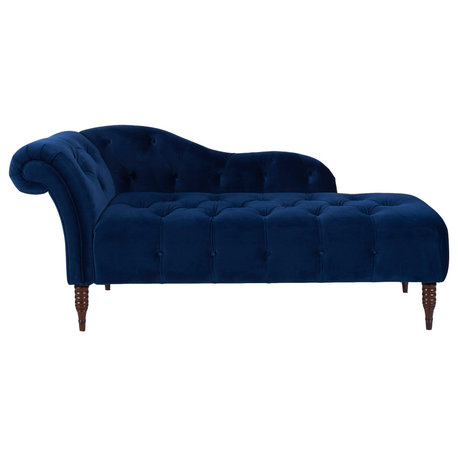 Samuel Velvet Tufted Chaise Lounge, Right-Arm Facing, Navy Blue Velvet