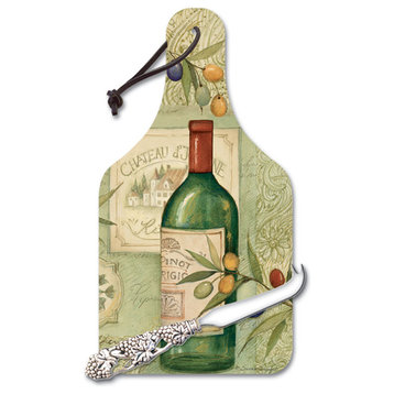 Shaped Glass Cuttingboard Trivet Wine and Olives With Cheese Knife