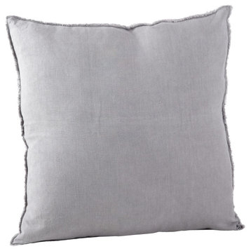 Fringed Design Linen Throw Pillow, Pewter, 20", Down Filled