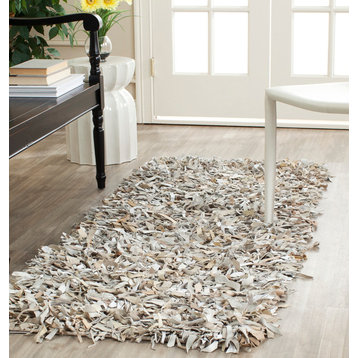 Safavieh Leather Shag Collection LSG511 Rug, White, 2'3" X 6'