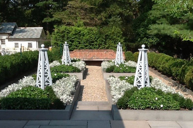Patio container garden - mid-sized traditional backyard concrete patio container garden idea in New York with no cover