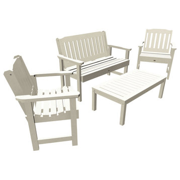 4' Lehigh Bench, Chairs, Conversation Table, 4-Piece Set, Whitewash