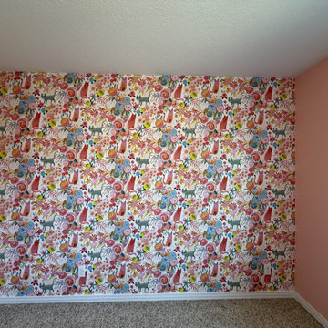 Cat & Floral Kids' Bedroom Feature Wall