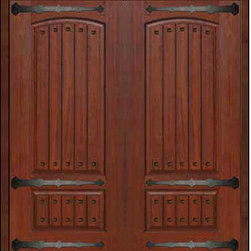 Prehung Entry Double Door 80 Fiberglass Rustic 2 Panel V-Grooved - Front Doors