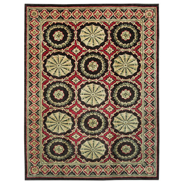 Handwoven Wool Red Transitional Floral Spanish Style Rug, Floral, 10'x14'