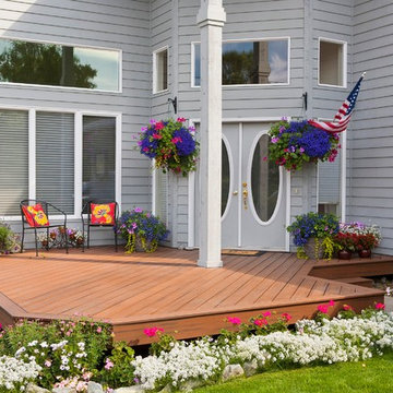 Outdoor Living Spaces Created from Angled Front Deck and Back Decks