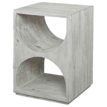 Elegant Scandi Contemporary Accent Table Solid Wood Distressed Ivory Cutouts