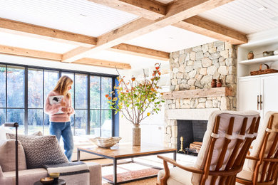 Living room - coastal living room idea in Boston