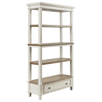 Benzara BM213228 Wooden Bookcase with 4 Tier Shelves and Bottom Drawer