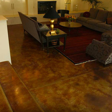Dark Brown Interior Floors, Acid Stain, Decorative Concrete, Living Room Floors