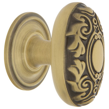 Victorian Brass 1 3/4" Cabinet Knob With Classic Rose, Antique Brass