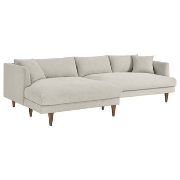 Zoya Left-Facing Down Filled Overstuffed Sectional Sofa, Heathered Weave Ivory