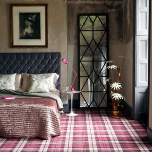 Idées déco pour une chambre avec moquette éclectique avec un sol rose.